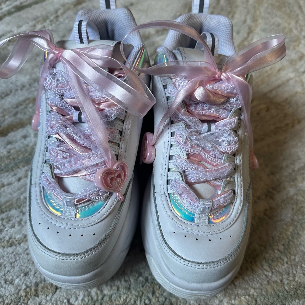 Fila Wedge White Platform Sneakers with Pink And Iridescent Accents size 7 women - Picture 7 of 7